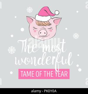 Satz von Nettes Schwein Zeichentrickfiguren. Chinesische Symbol für das Jahr 2019. Frohes neues Jahr. Nette lustige Schweinchen Abbildung. Stock Vektor