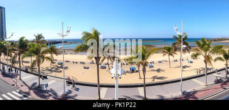 Panorama von Playa del Reducto, Arrecife, Lanzarote, Sapin Stockfoto
