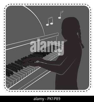 Avatar anonym in Form einer silhouette Mädchen spielt das Klavier Stock Vektor