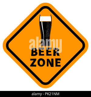 Bier Glas und Bier Zone Text. Orangefarbene Zeichen Stockfoto