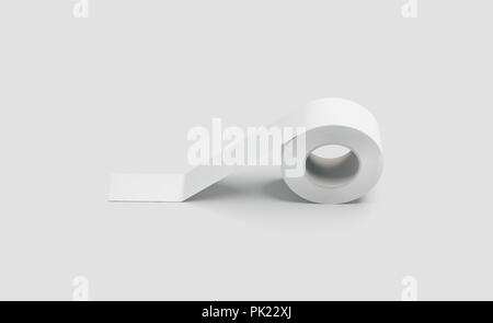 Leere weiße Leitung klebt Klebeband Mockup, Seitenansicht, 3D-Rendering. Leere fix klebrige Mock up, isoliert. Klar scotch Roll ashesive Vorlage. Label Binder Ich Stockfoto