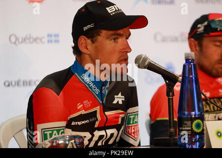 Montreal, Kanada, 9/9/2018. Ein sehr enttäuscht, Greg Van Avermaet von BMC Racing auf der Pressekonferenz nach dem Rennen Der Grand Prix Cycliste Rennen in Stockfoto