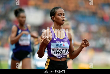 Ostrava, Tschechische Republik. 8. Sep 2018. Runner Salwa Eid Naser (Team im asiatisch-pazifischen Raum; Bahrain) während der iaaf Continental Cup 2018 in Ostrava, Ostrava, Tschechische Republik, am Samstag, den 8. September 2018. Credit: Jaroslav Ozana/CTK Photo/Alamy leben Nachrichten Stockfoto