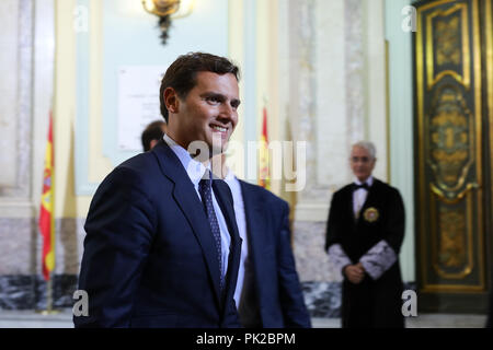 Madrid, Spanien. September 10, 2018 - Madrid, Spanien - der Präsident der Bürgerinnen und Bürger, Albert Rivera. Das Oberste Gericht ist der Schauplatz der feierlichen Eröffnung des Gerichtsjahres 2018/2019, der vom König geleitet wird. Foto: Jesus Hellin Credit: Jesús Hellin/Alamy leben Nachrichten Stockfoto