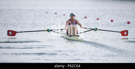 Plovdiv, Bulgarien, Montag, 10. September 2018. FISA World Rowing Championships, SUI., W1X, Jeannnine GMELIN, bewegt sich von Beginn an in Women's Single Sculls, Kredit konkurrieren: Peter SPURRIER/Alamy leben Nachrichten Stockfoto