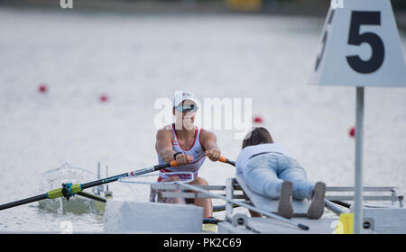 Plovdiv, Bulgarien, Montag, 10. September 2018. FISA World Rowing Championships, SUI., W1X, Jeannnine GMELIN, bewegt sich von Beginn an in Women's Single Sculls, Kredit konkurrieren: Peter SPURRIER/Alamy leben Nachrichten Stockfoto