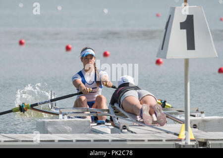 Plovdiv, Bulgarien, Montag, 10. September 2018. FISA World Rowing Championships, ISR W1X, Nurit BEDESKY, bewegt sich von Beginn an im Wettbewerb in einzelnen Sculls, Kredit: Peter SPURRIER/Alamy leben Nachrichten Stockfoto