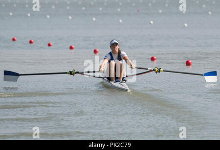 Plovdiv, Bulgarien, Montag, 10. September 2018. FISA World Rowing Championships, ISR W1X, Nurit BEDESKY, bewegt sich von Beginn an im Wettbewerb in einzelnen Sculls, Kredit: Peter SPURRIER/Alamy leben Nachrichten Stockfoto