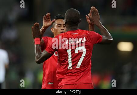 Firo: 09.09.2018 Fußball, Fußball, Nationalmannschaft, Deutschland, Freundschaftsspiel, GER, Deutschland - Peru 2:1 Jubel Peru mit ADVINCULA | Verwendung weltweit Stockfoto