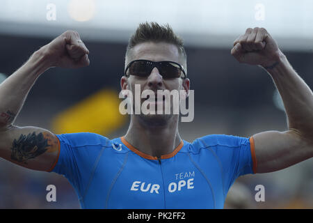 Ostrava, Tschechische Republik. 9 Sep, 2018. Marcin LEWANDOWSKI (Team Europe; Polen) besitzen während der iaaf Continental Cup 2018 in Ostrava in Ostrava, Tschechische Republik, am Sonntag, 9. September 2018. Credit: Jaroslav Ozana/CTK Photo/Alamy leben Nachrichten Stockfoto