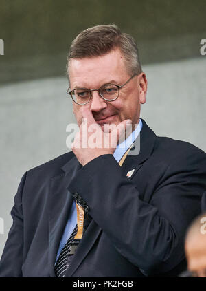 Deutschland - Peru, Sinsheim, September 09, 2018 Reinhard Grindel, DFB-Präsident Deutscher Fußball-Bund, Deutschland - PERU 2-1 Wichtig: DFB-Vorschriften die Verwendung von Fotografien als Bildsequenzen und/oder quasi-Video zu verbieten. Fußball-Freundschaftsspiel, Test, Saison 2018/2019, September 09, 2018 Sinsheim, Deutschland. © Peter Schatz/Alamy leben Nachrichten Stockfoto