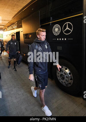 Deutschland - Peru, Sinsheim, September 09, 2018 Marco Reus, 11 DFB bei der Ankunft des Teams bus Deutschland - PERU 2-1 Wichtig: DFB-Vorschriften die Verwendung von Fotografien als Bildsequenzen und/oder quasi-Video zu verbieten. Fußball-Freundschaftsspiel, Test, Saison 2018/2019, September 09, 2018 Sinsheim, Deutschland. © Peter Schatz/Alamy leben Nachrichten Stockfoto