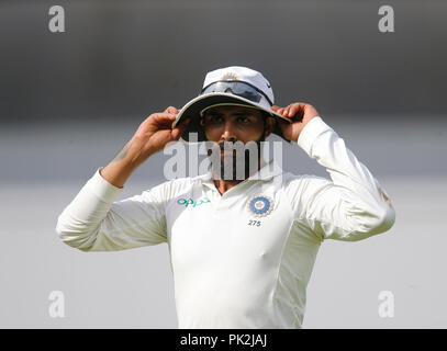 Kia Oval, London, UK. 9 Sep, 2018. Specsavers internationalen Test Match Cricket, 5. Test, Tag 3; Ravindra Jadeja von Indien Quelle: Aktion plus Sport/Alamy leben Nachrichten Stockfoto