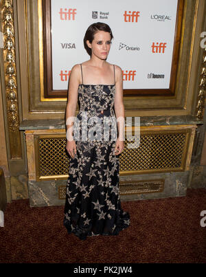 Toronto, Kanada. 10 Sep, 2018. Schauspielerin Claire Foy Posen für Fotos vor den kanadischen Premiere der Film "Der erste Mensch", die im Rahmen der 2018 Toronto International Film Festival in Toronto, Kanada, an Sept. 10, 2018. Credit: Zou Zheng/Xinhua/Alamy leben Nachrichten Stockfoto