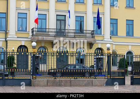 Helsinki, Finnland. August 30, 2018. Blick auf den Präsidentenpalast, Helsinki, Finnland während des Besuchs des französischen Präsidenten Emmanuel Längestrich. Stockfoto