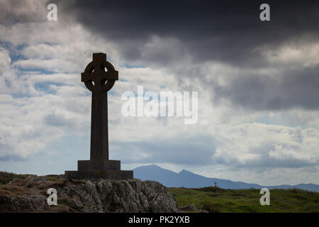 Keltisches Kreuz, Ynys Llanddwyn, Anglesey, Wales UK Stockfoto