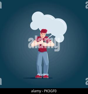 Junger Mann auf der Suche smart phone und Chatten in Social Networking und Senden von SMS-Nachrichten an Freunde. Stock Vektor