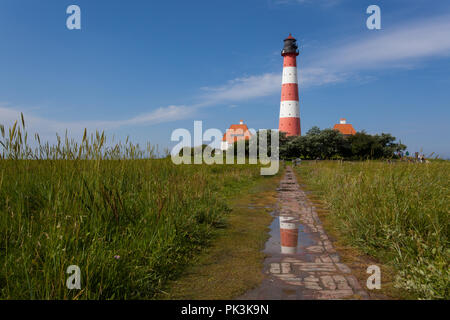 Leuchtturm in Westerhever Stockfoto