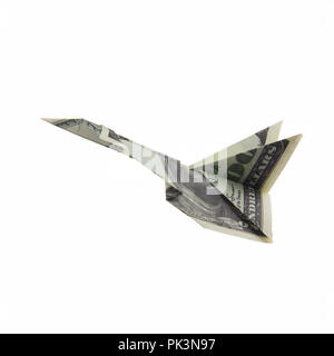 Origami Flugzeug von Banknoten Stockfoto