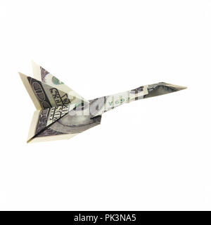 Origami Flugzeug von Banknoten Stockfoto