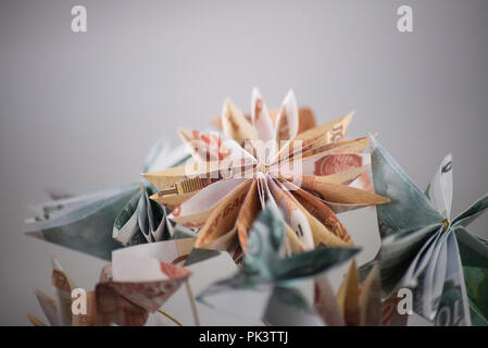 Blumen origami Banknoten Stockfoto