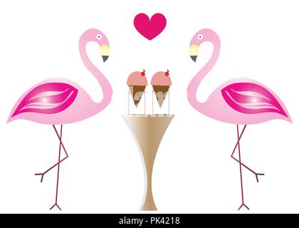 Zwei Flamingos in Liebe Eis essen Vektor - Valentinstag Abbildung Stock Vektor