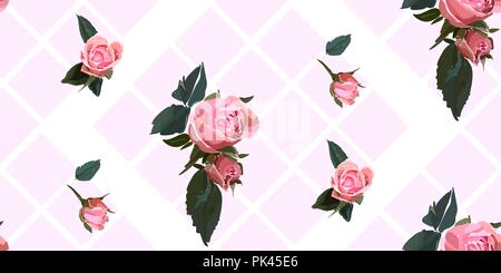 Florale nahtlose Muster. Aquarell rosa Garten Rosen in der hand Stil gezeichnet. Elegante Blumen, Vector Illustration für die Textil- und Geschenkpapier Stock Vektor