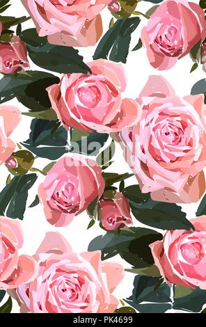 Florale nahtlose Muster. Aquarell rosa Garten Rosen in der hand Stil gezeichnet. Elegante Blumen, Vector Illustration für die Textil- und Geschenkpapier Stock Vektor