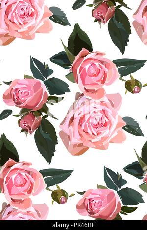 Florale nahtlose Muster. Aquarell rosa Garten Rosen in der hand Stil gezeichnet. Elegante Blumen, Vector Illustration für die Textil- und Geschenkpapier Stock Vektor