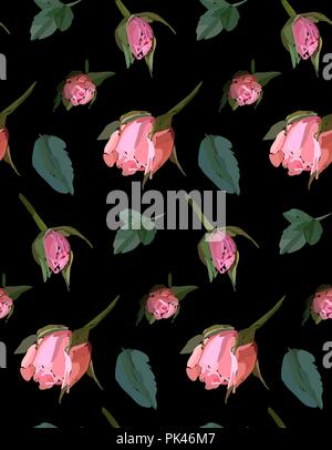 Florale nahtlose Muster. Aquarell rosa Garten Rosen in der hand Stil gezeichnet. Elegante Blumen, Vector Illustration für die Textil- und Geschenkpapier Stock Vektor
