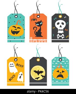 Satz von Cute Halloween tags. Vektor handgezeichnete Illustrationen. Stock Vektor