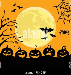 Halloween Nacht Hintergrund mit Kürbissen und der Vollmond Stock Vektor