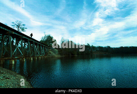 Mattaponi 3/021402 - - Der südliche Eisenbahnbrücke kreuzt Cohoke Mühlteich in King William County, Virginia. Diese Website und das Gebiet stromaufwärts entlang dem Stockfoto