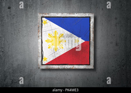 3D-Rendering von die alte Flagge Philippinen in eine Betonwand Stockfoto