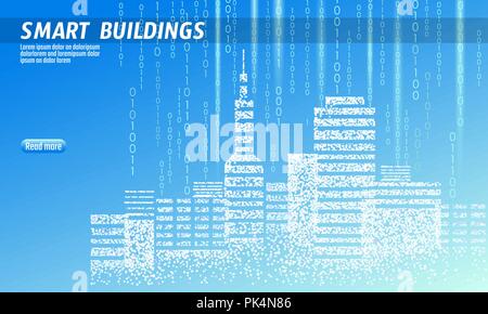 Smart City 3D-gefleckten Punkten. Intelligente Gebäudeautomation Geschäftskonzept. Web online Computer der binäre Code. Architektur urbane Stadtbild Technologie Skizze banner Vector Illustration Stock Vektor