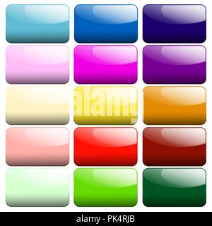 Satz von 15 glänzende Rechteck mit abgerundeten Tasten auf einem weißen Hintergrund, Vector Illustration Stock Vektor
