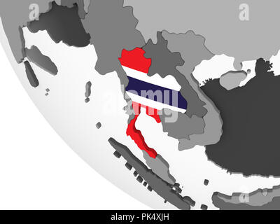 Thailand auf Grau politische Globus mit embedded Flagge. 3D-Darstellung. Stockfoto