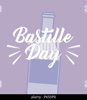 Bastille Day Feier Karte mit Wein Vector Illustration Design Stock Vektor