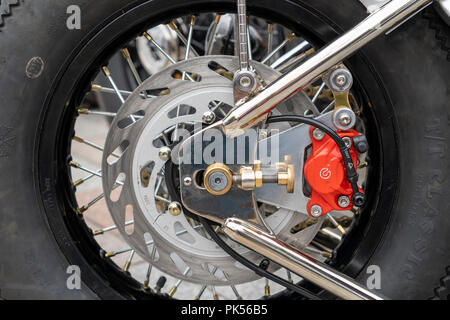 Disc Bremse auf Motorrad zurück Rad Stockfoto