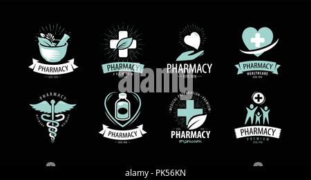 Apotheke, Drogerie Logo oder Label. Medizin, Gesundheit Symbol. Vektor Konzept Stock Vektor