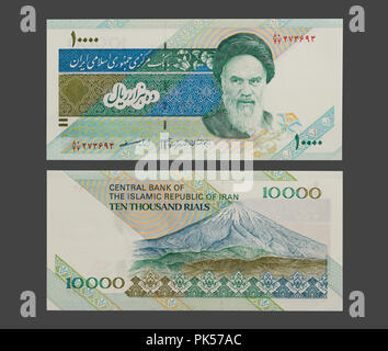 10000 Iranische Rials Bill, Rial ist die nationale Währung der Iran, Clipping Path enthalten. Stockfoto