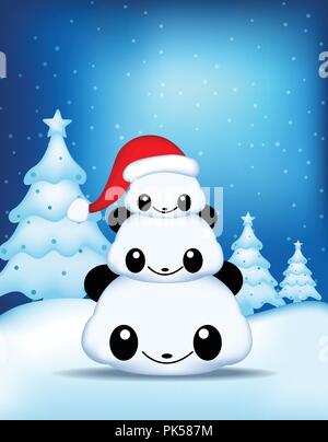 Drei süße Pandas wünscht Frohe Weihnachten Grußkarte Stock Vektor