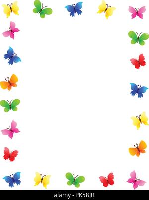 Bunte Schmetterling Rahmen mit geformt und farbigen Schmetterlings Sammlung und leere weiße Fläche in der Mitte Stock Vektor