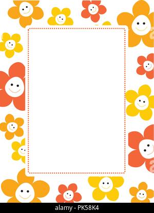 Bunte autolöscher Blume Rand/Rahmen mit Glücklich lächelnde Gesichter auf Zentrum Stock Vektor
