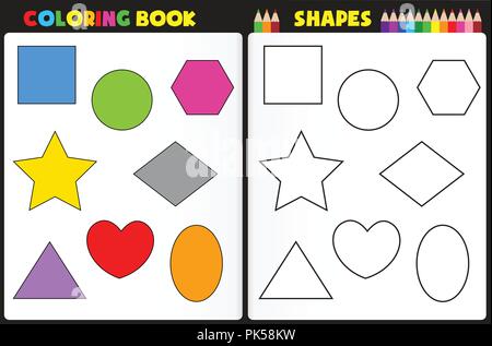 Malbuch Seite für Kinder mit bunten Formen und Skizzen zu Farbe Stock Vektor