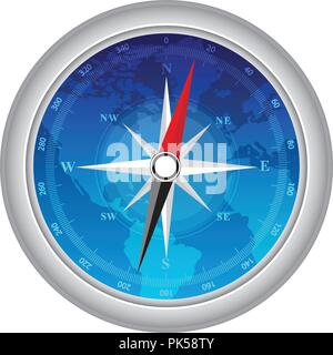 Ausführliche Darstellung der Kompass mit allen Richtungen Norden Osten Süden und Westen auf weißem Hintergrund Stock Vektor