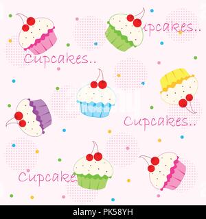Süßen, bunten Cupcakes nahtlose Muster/Hintergrund Stock Vektor