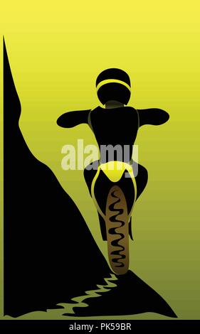 Motorradfahrer auf Mountain Road. Enduro - Mann. Enduro cross Vektor bunte Illustration Stock Vektor