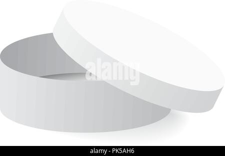 Offene runde weiße Box mit Schatten auf weißem Hintergrund Stock Vektor