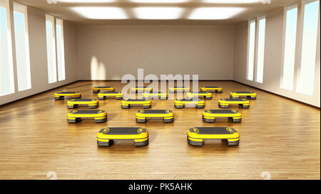 Schritt boards im Fitnessstudio oder Fitnesscenter angeordnet. 3D-Darstellung. Stockfoto